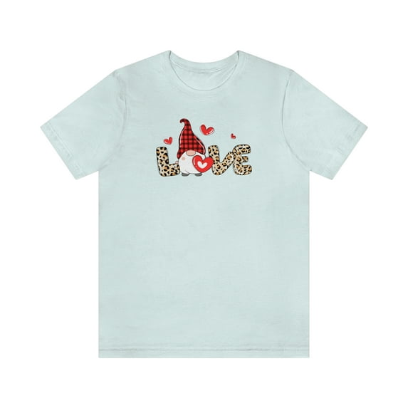 LOVE Gnome Valentines Day Short Sleeve Tee | Valentines Day Shirt | Leopard Gnome Shirt