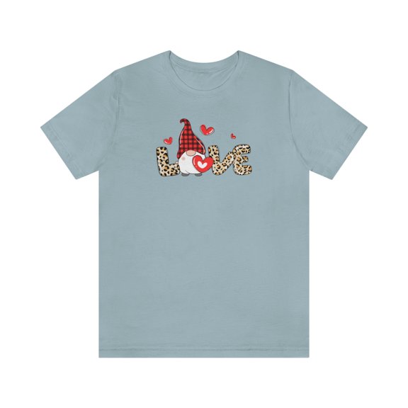 LOVE Gnome Valentines Day Short Sleeve Tee | Valentines Day Shirt | Leopard Gnome Shirt
