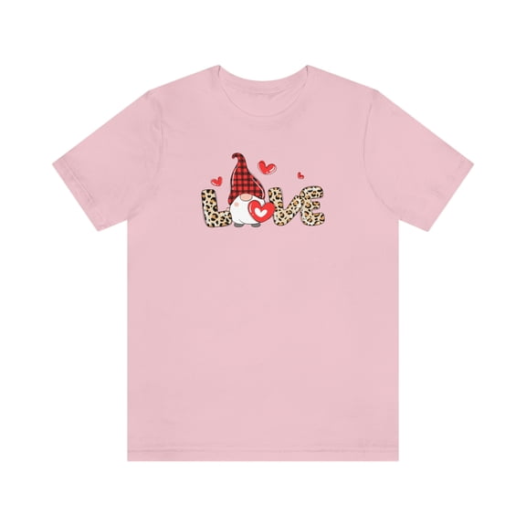LOVE Gnome Valentines Day Short Sleeve Tee | Valentines Day Shirt | Leopard Gnome Shirt