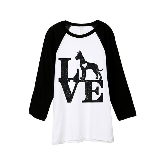 LOVE Great Dane Dog Unisex 3/4 Sleeves Baseball Raglan T-Shirt Tee White Black X-Small