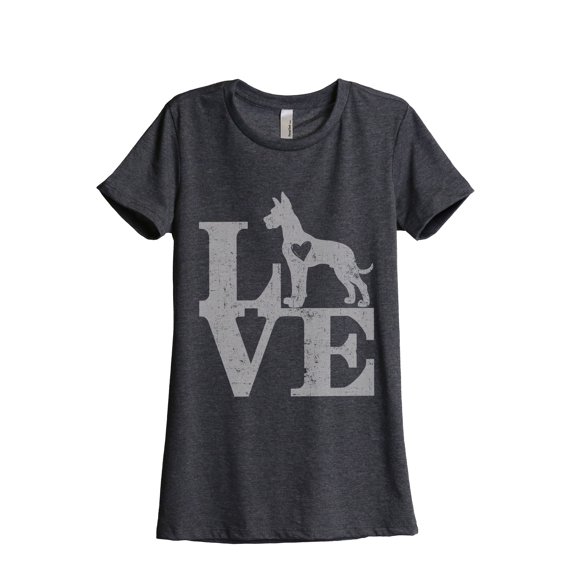 LOVE Great Dane Dog Women's Fashion Relaxed T-Shirt Tee Charcoal Grey Small