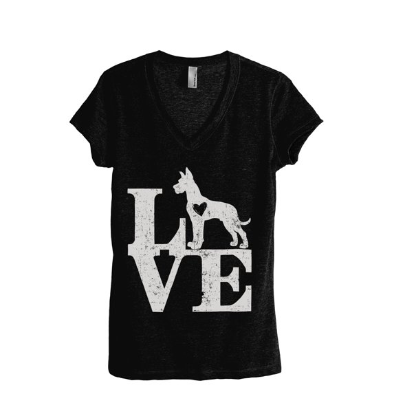 LOVE Great Dane Dog Women's Fashion Relaxed V-Neck T-Shirt Tee Heather Black Large