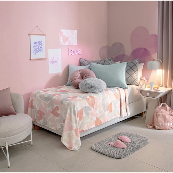 LOVE HEARTS ROMANTIC LIGHT BLANKET SOFTY AND WARM FULL SIZE MADE IN MEXICO