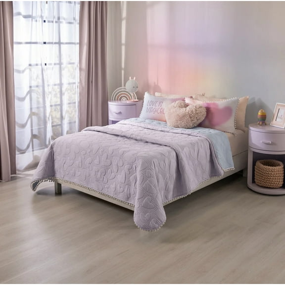 LOVE HEARTS ULTRA SLIM REVERSIBLE COMFORTER SET 3 PCS TWIN SIZE MADE IN MEXICO