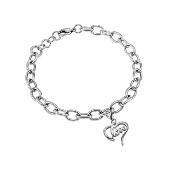 LOVE Handwriting with Heart Bracelet, Adjustable Stainless Steel Chain 7"-8"