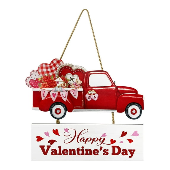 LOVE Happy Valentine's Day Sign Hanging Decoration for Door or Wall, Romantic Wooden Plaque for Indoor Outdoor Festive Home Decor and Party Atmosphere,red