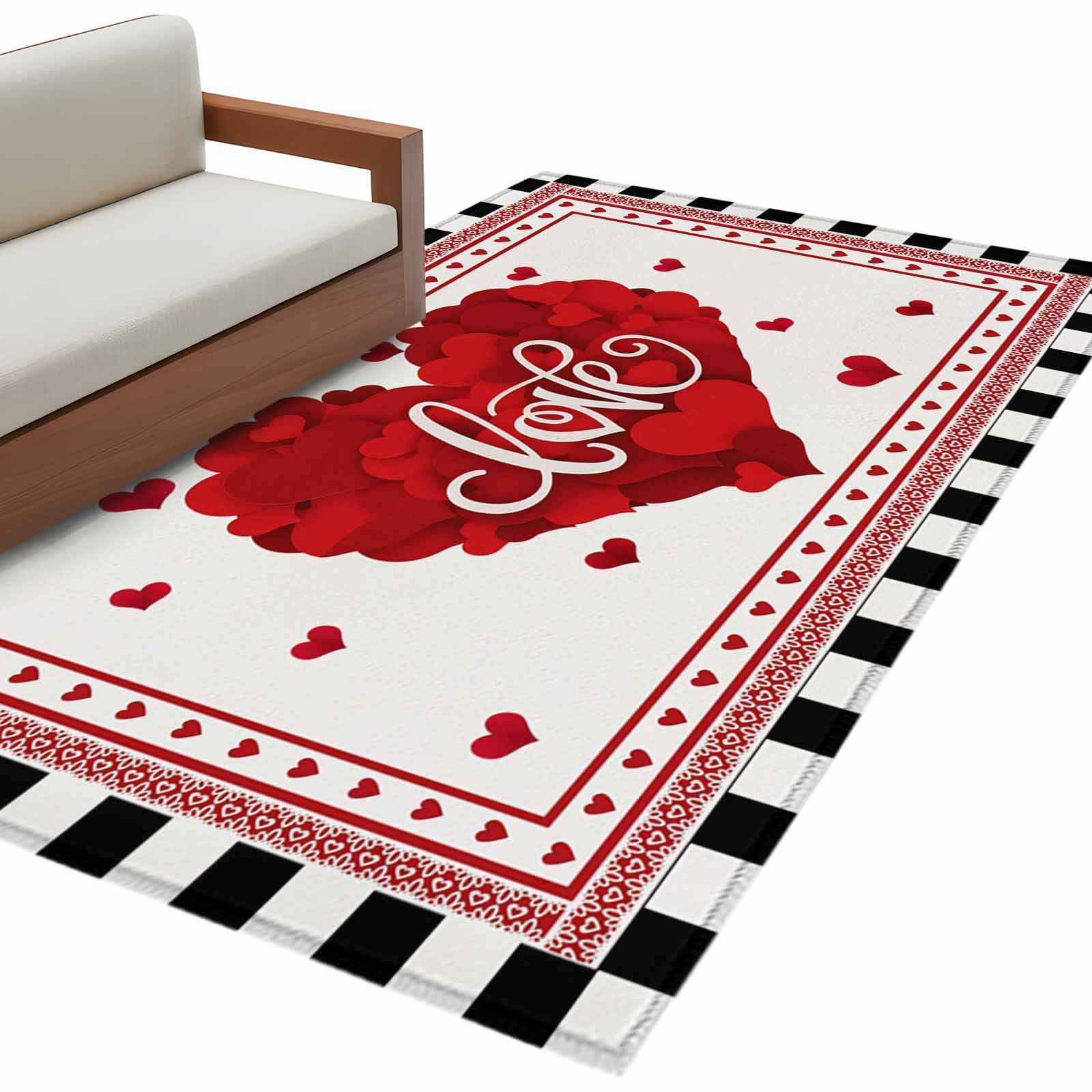 LOVE Heart Washable Area Rug 2.7 x 5 ft Valentine's Day Romantic Black ...