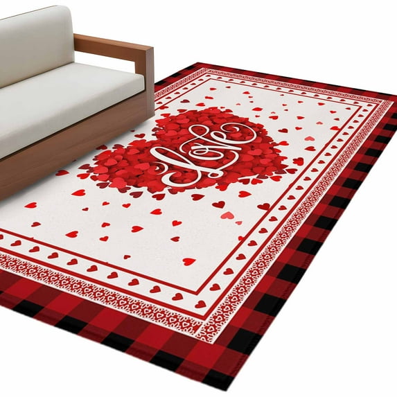 LOVE Heart Washable Area Rug 4 x 6 ft Valentine's Day Romantic Red ...