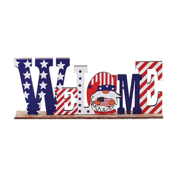 LOVE I U USA Welcome 4th of July Wooden Lettering, Patriotic Independence Day Home Table Decoration, Red White Blue Memorial Day Wood Signs for Desktop Living Room Decor,B