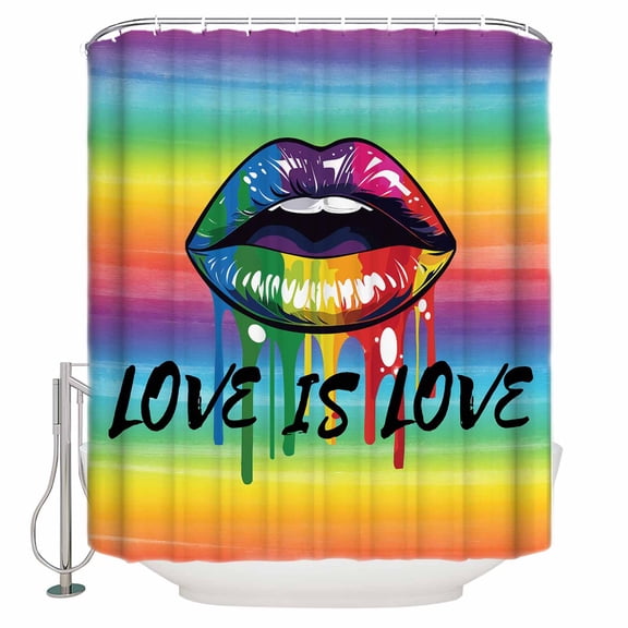 LOVE IS Shower Curtain, 36" x 72", LOVE Colored Lips Rainbow Gradient Waterproof Bathroom Curtain Washable Shower Curtain Set with 12 Hooks