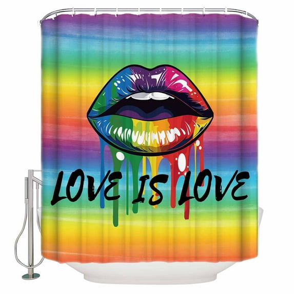 LOVE IS Shower Curtain, 48" x 72", LOVE Colored Lips Rainbow Gradient Waterproof Bathroom Curtain Washable Shower Curtain Set with 12 Hooks