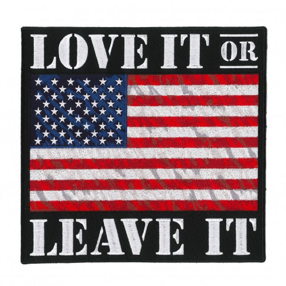 LOVE IT OR LEAVE IT on US Flag LARGE PATCH, USA Flag Thread Iron-On Heat Sealed Backing / Sew-On PATCH - 8" x 8" - image 1 of 1