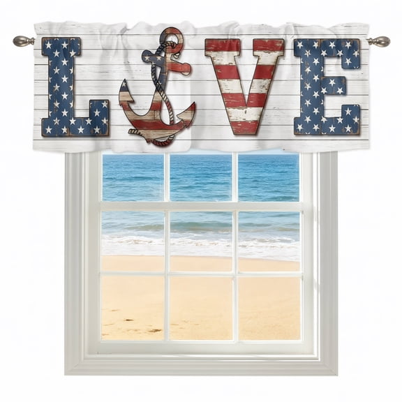 LOVE Kitchen Valances for Windows 42x12 Inch Kitchen Curtains Valances Rod Pocket Patriotic USA Flag Navy Stars Nautical Anchor Bathroom Window Valances for Window Treatment Decor