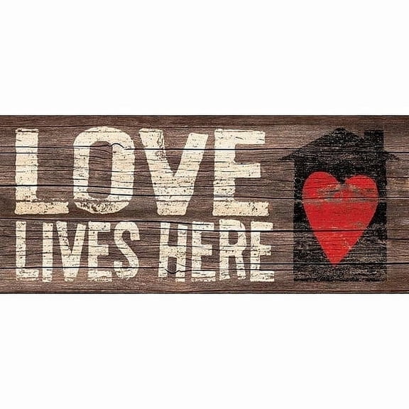 LOVE LIVES HERE 16x7 Distressed-Wood Box Sign by Sixtrees