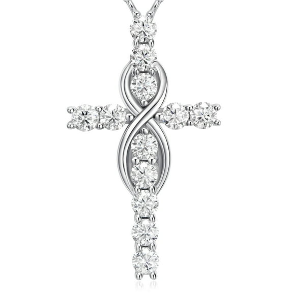 LOVE&LOVE Moissanite Cross Necklace 1.2 ct Simulated Diamond Pendant Cross White Gold Plated Silver