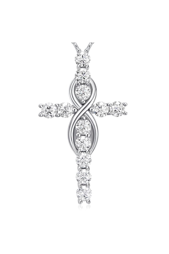Moissanite Cross Necklace 1.2 ct Simulated Diamond Pendant Cross White Gold Plated Silver