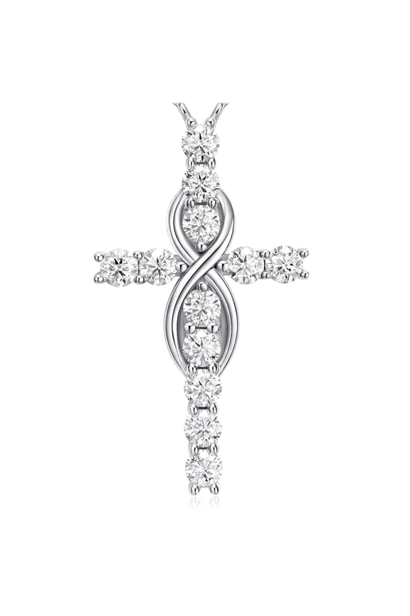 Moissanite Cross Necklace 1.2 ct D Color VVS1 Christian Religious Cross Pendant White Gold Plated Silver