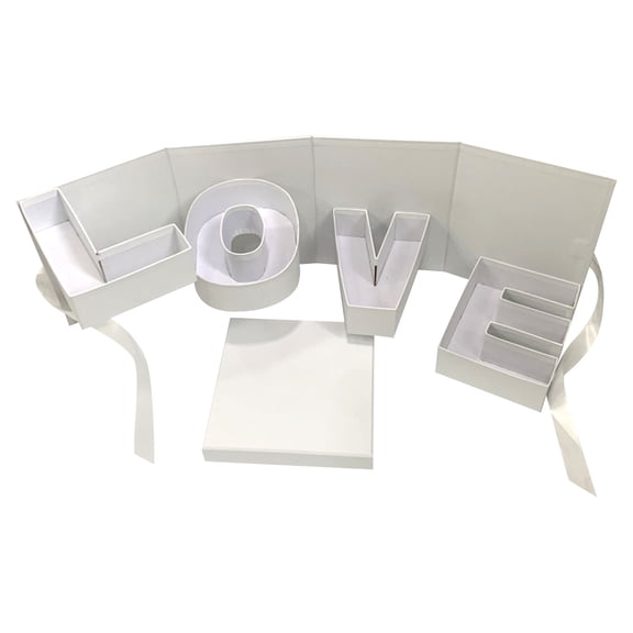 LOVE Letter Shaped Gift Box Set, Empty Cardboard Flower Box with Foldable Panels, Fillable Packaging for Chocolate, Strawberries, Flowers, Valentine’s Day Romantic Gift Display, Tabletop Decoration