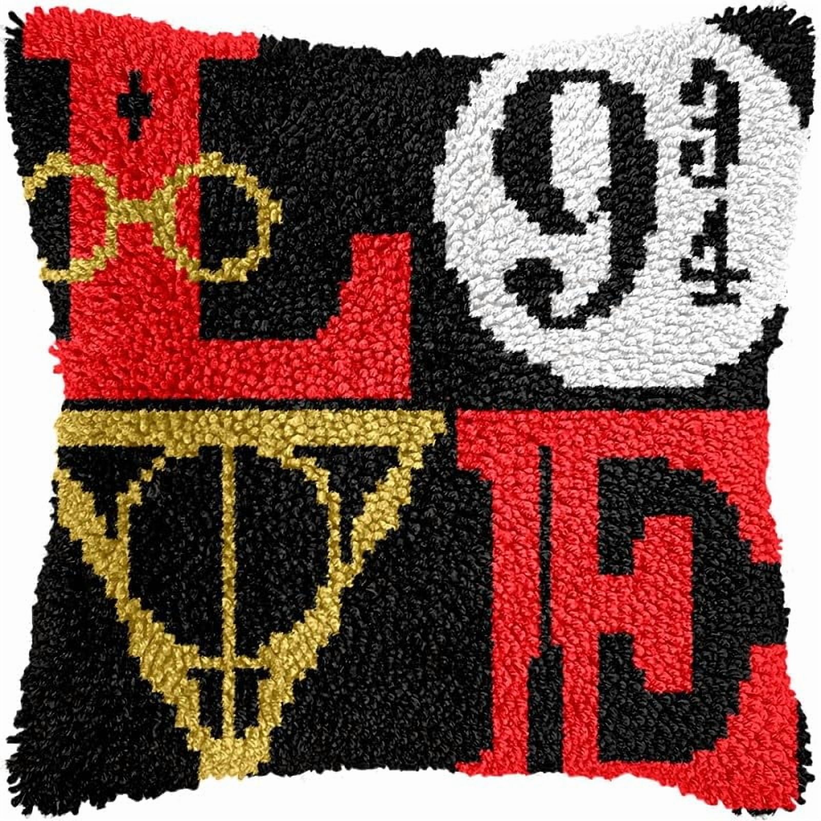 LOVE Letters Latch Hook Pillow Kits Pillow Cover with Pattern Printed Canvas Crochet Cross Hooking Pillowcase Cushion Crafts Embroidery Latch Hooking Crochet Kits 17x17 inch(115)