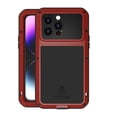 thumbnail image 1 of LOVE MEI Metal Case for iPhone 14 Pro Max, Heavy Duty Powerful Dustproof Shockproof Water-Resistant Case with Built-in Screen Protector for iPhone 14 Pro Max 2022, Red, 1 of 7