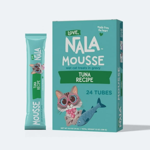 LOVE, NALA Lickable Cat Treats Squeeze Up Mousse Puree Wet Cat Treats - Grain Free Cat Treats Lickable, Natural Cat Squeeze Up Treats, Cat Lickable Treat - Tuna - 24 Pack
