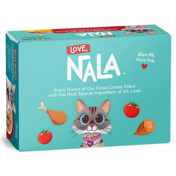 LOVE, NALA - Natural Adult Cat Wet Food - FLAKED Chicken, Sweet Potato, Tomato in Broth - Grain Free, Non-GMO, Prebiotic Fiber, Vitamins, Minerals - 12 Pack 2.4 lbs.