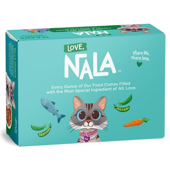 LOVE, NALA - Natural Adult Cat Wet Food - FLAKED Tuna with Carrot & Green Pea in Broth - Grain Free, Non-GMO, Lean Protein, Digestive Fiber Blend, Added Minerals & Vitamins - 12 Pack, 2.4 lbs.