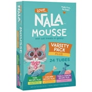 LOVE, NALA -Brain & Heart Health - Tuna Plus Omega 3 Mousse - Wet Food Cat Puree - Lickable Cat Squeeze Up Treat, Topper - Grain Free, Fiber, Minerals, Vitamins - 24 Pack 15.2 oz.