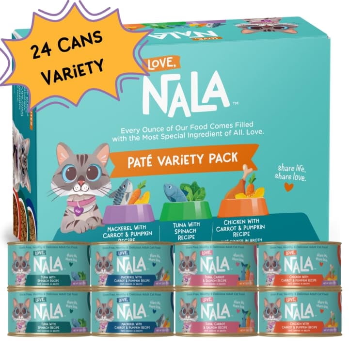 LOVE, NALA Wet Cat Food Pate Recipe - Grain Free Natural Cat Adult  Pate Wet Food, Chicken & Fish Variety - 24 Pack