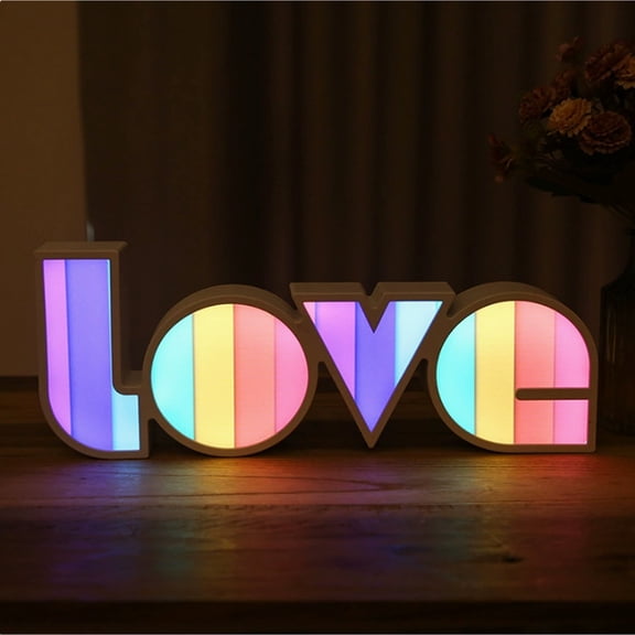 LOVE Night Light, USB Rechargeable LED Lamp with Gradient Rainbow Colors, Romantic Decor for Bedroom Wedding Valentine Gift, Plastic