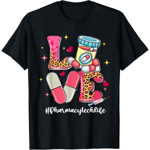 LOVE Pharmacy Tech Life Pill Leopard Valentine's Day T-Shirt