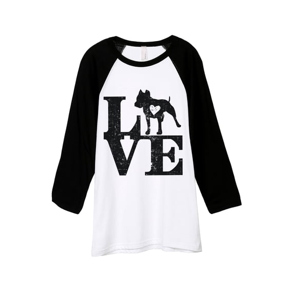 LOVE Pit Bull Dog Unisex 3/4 Sleeves Baseball Raglan T-Shirt Tee White Black X-Large