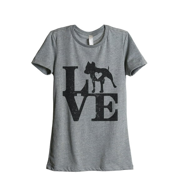 LOVE Pit Bull Dog Women's Fashion Relaxed T-Shirt Tee Heather Grey X-Large