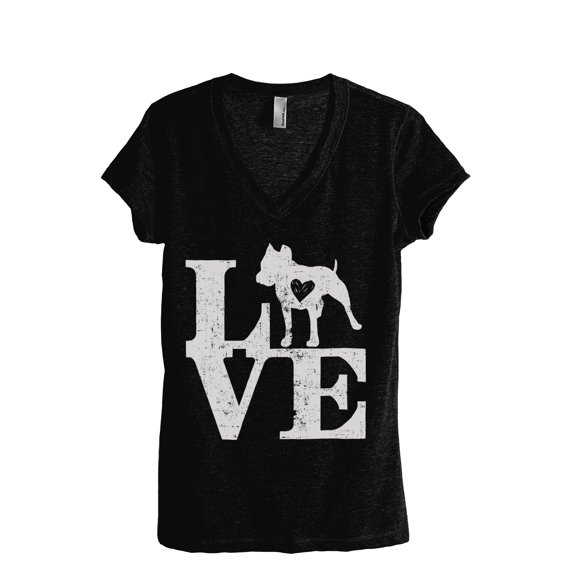 LOVE Pit Bull Dog Women's Fashion Relaxed V-Neck T-Shirt Tee Heather Black Large