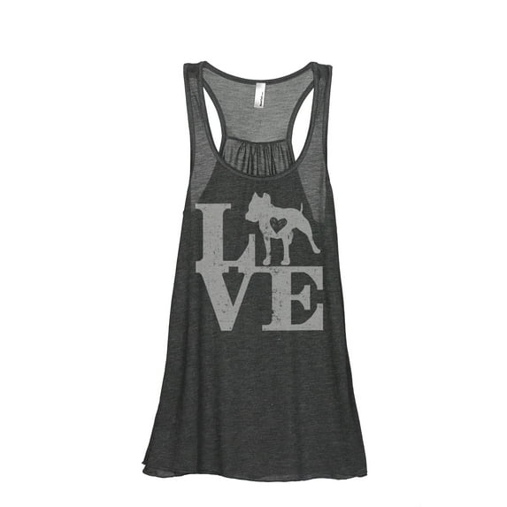 LOVE Pit Bull Dog Women's Fashion Sleeveless Flowy Racerback Tank Top Charcoal Grey Large