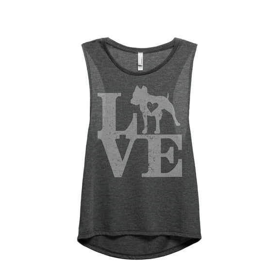 LOVE Pit Bull Dog Women's Fashion Sleeveless Muscle Tank Top Tee Charcoal Grey X-Large