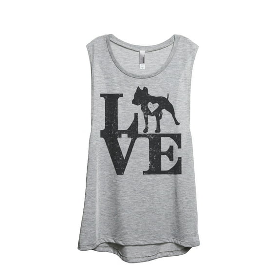 LOVE Pit Bull Dog Women's Fashion Sleeveless Muscle Tank Top Tee Sport Grey Small
