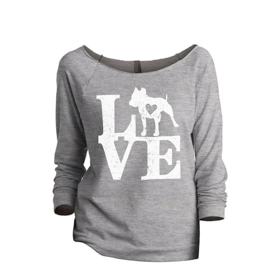 LOVE Pit Bull Dog Women's Fashion Slouchy 3/4 Sleeves Raglan Sweatshirt Sport Grey Small