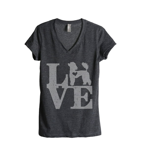 LOVE Poodle Women's Fashion Relaxed V-Neck T-Shirt Tee Charcoal Grey X-Large