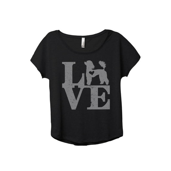 LOVE Poodle Women's Fashion Slouchy Dolman T-Shirt Tee Heather Black Small