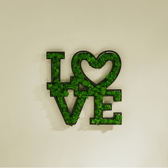 "LOVE" Preserved Moss Wall Art with Wrought Iron Frame