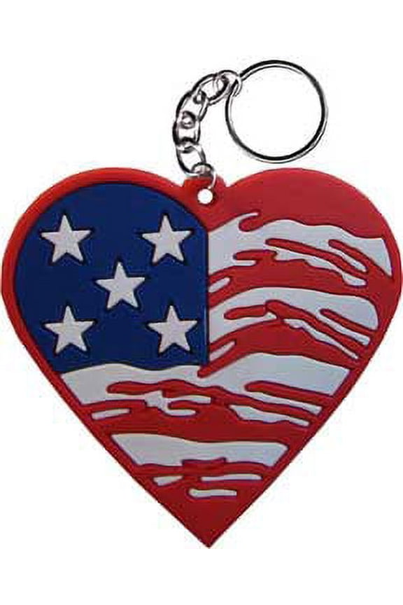 LOVE RED, WHITE, & BLUE HEART - Original Artwork 3D Rubber Keychain, Size - 3"