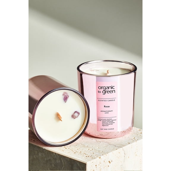 LOVE - Rose Aromatherapy with Amethyst CANDLE