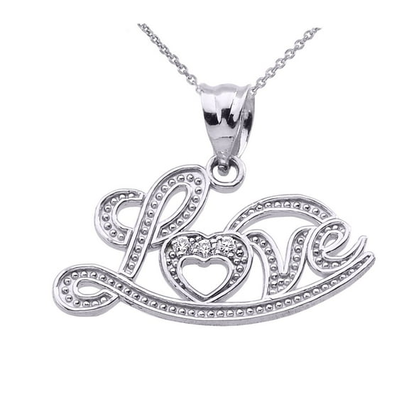 LOVE" SCRIPT WHITE GOLD DIAMOND PENDANT NECKLACE
