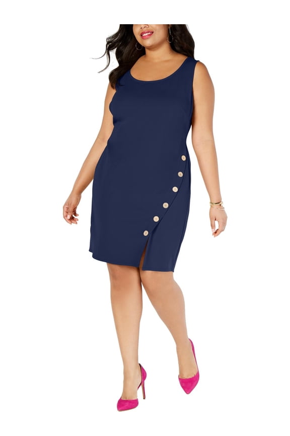 $49 Womens New 0225 Navy Sleeveless Shift Dress 1X Plus B+B