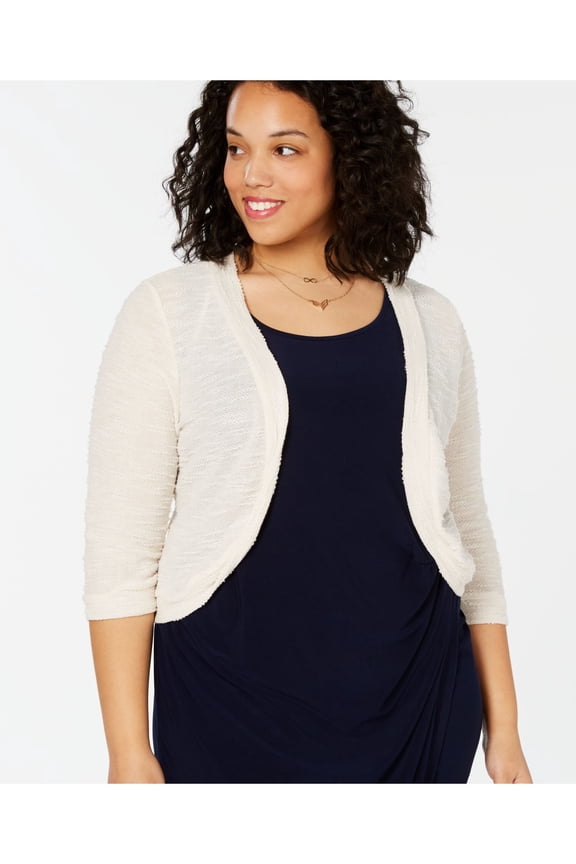 Womens Ivory 3/4 Sleeve Open Cardigan Top Plus 1X