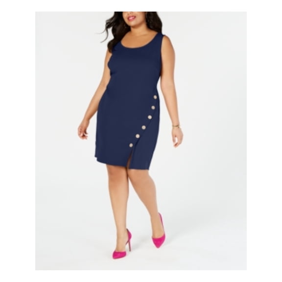 LOVE SQUARED Womens Navy Sleeveless Scoop Neck Knee Length Evening Shift Dress Plus 3X