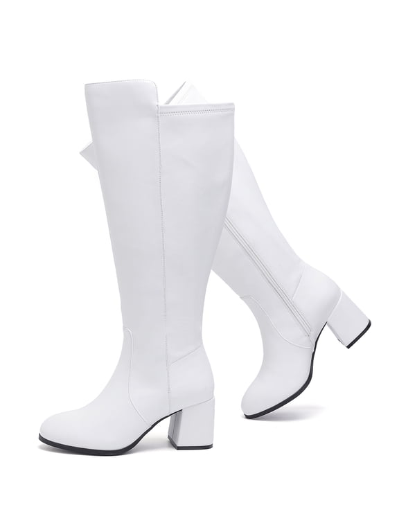 Women's Extra Wide Calf Knee High Boots True Wide Width Chunky Heeled Boot Comfortable Plus Size Tall Long Gogo Boots for Women.