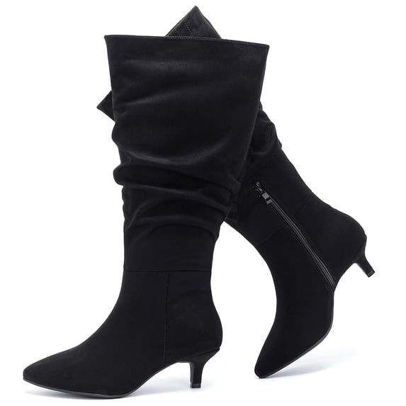 LOVE STEETLY Women's Extra Wide Calf Knee‑High Slouchy Boots, True Wide Width Kitten Heel Plus Size Comfort Boot.
