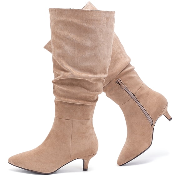 LOVE STEETLY Women's Extra Wide Calf Knee‑High Slouchy Boots, True Wide Width Kitten Heel Plus Size Comfort Boot.